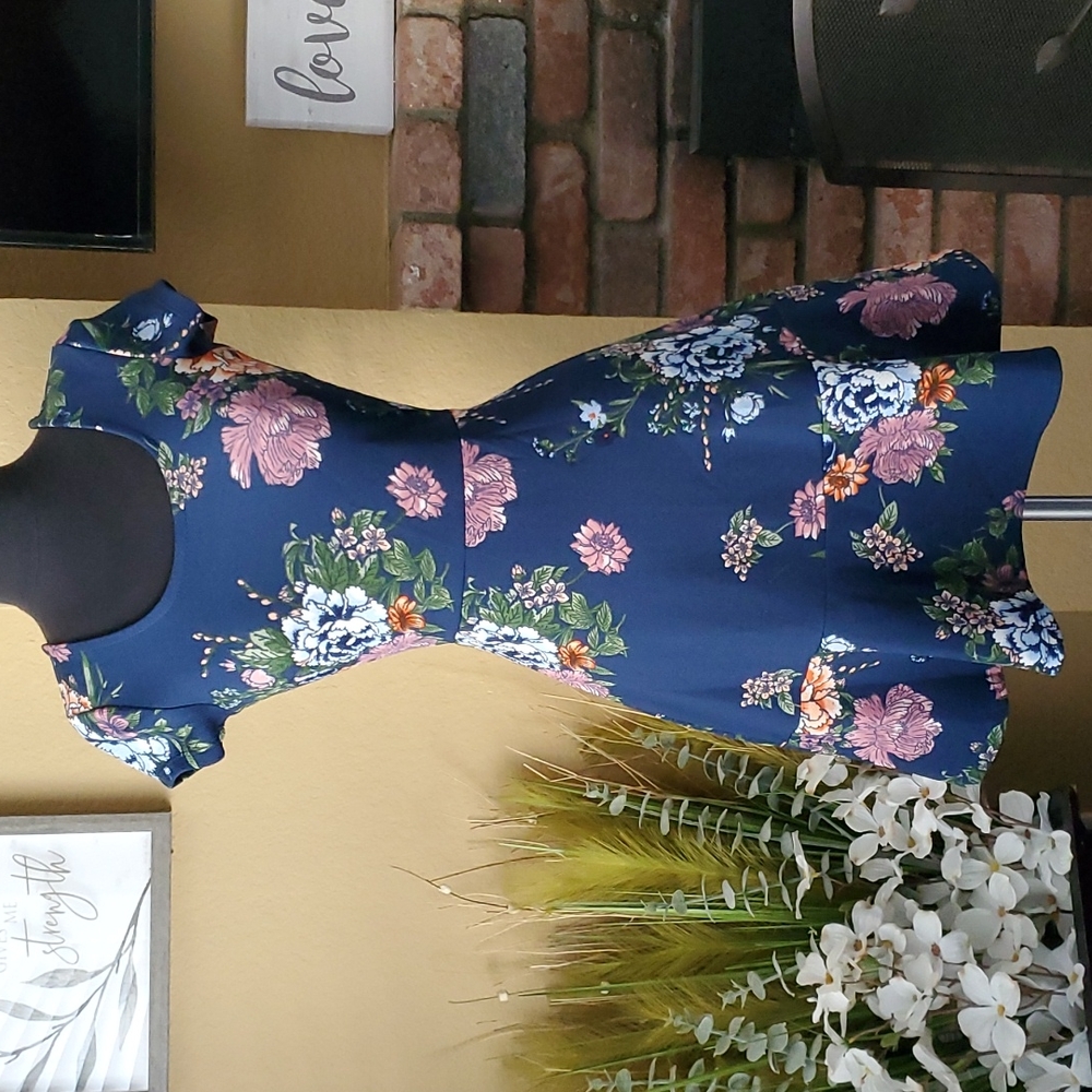 🆕️ Planet Gold Juniors Navy Floral Fit & Flare Pullover Dress SIZE: S